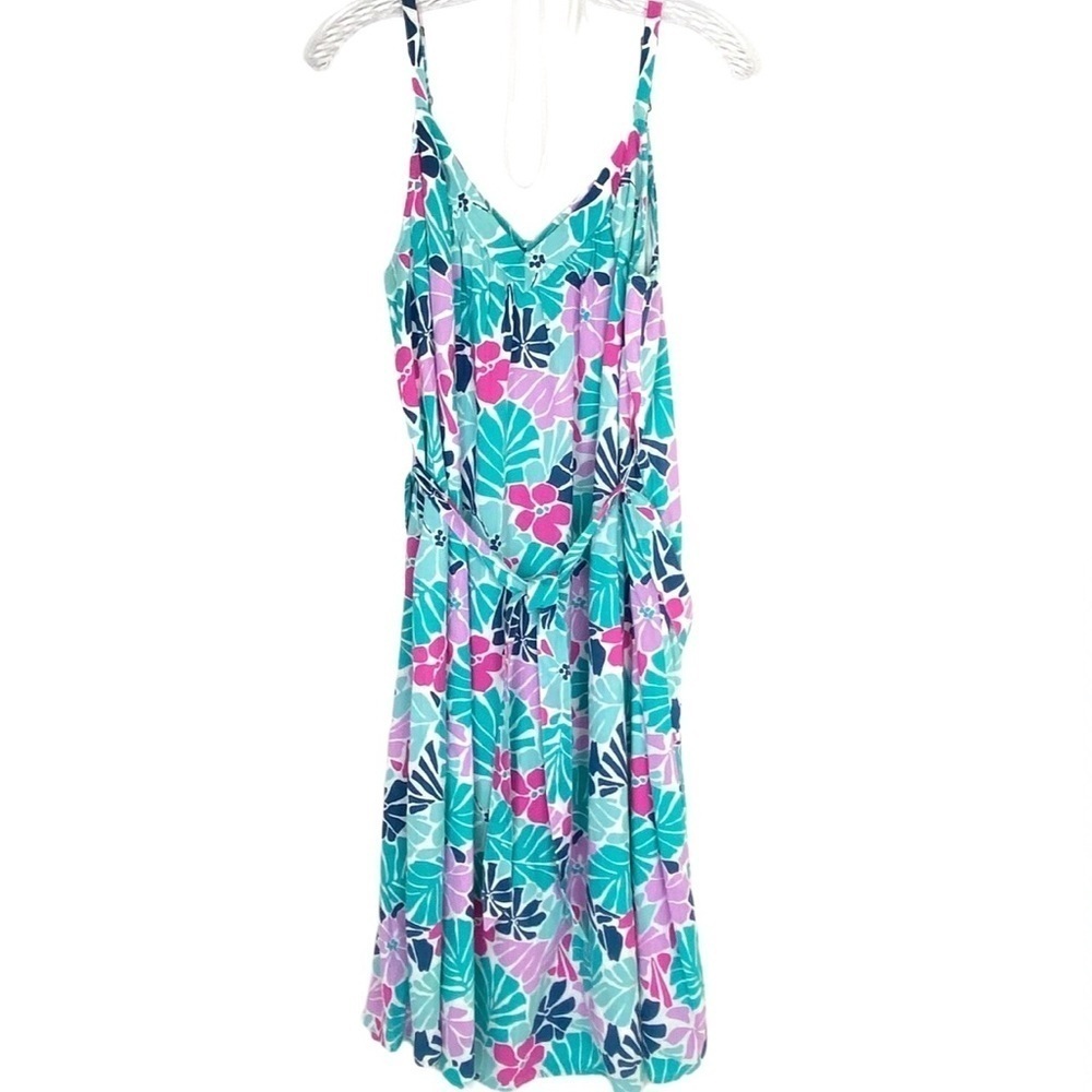Gap Sundress Beachy Tropical Print MP Lined V-neck Midi Cotton Blend